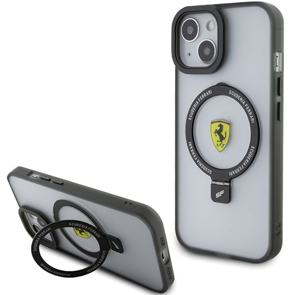 Ferrari FEHMP15SUSCAK iPhone 15 6.1" musta kovakotelo Ring Stand 2023 MagSafe Mallisto