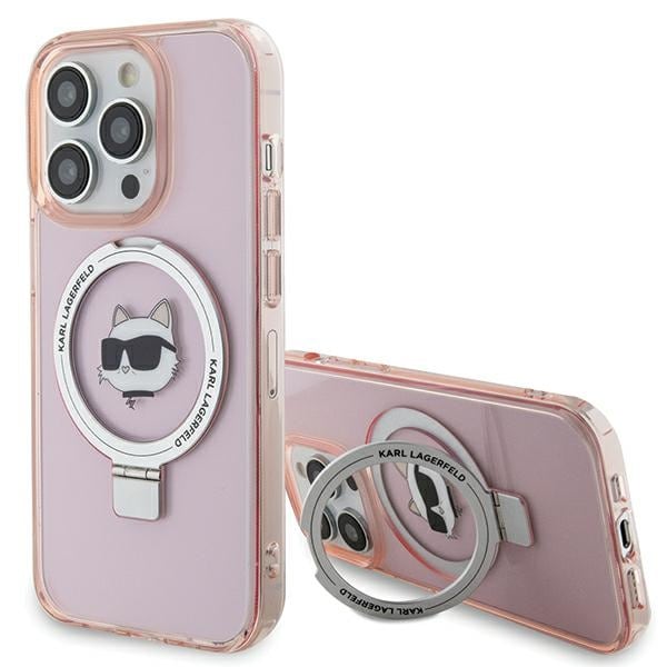 Karl Lagerfeld KLHMP15LHMRSCHP iPhone 15 Pro 6.1" pink hard case Ring Stand Choupette Head MagSafe