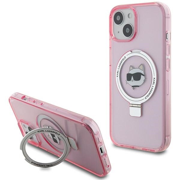 Karl Lagerfeld KLHMP15SHMRSCHP iPhone 15 6.1" pink hard case Ring Stand Choupette Head MagSafe