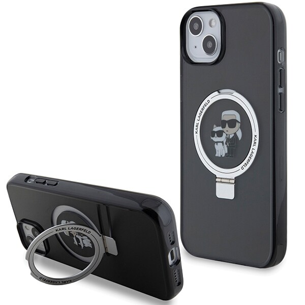 Karl Lagerfeld KLHMP15SHMRSKCK iPhone 15 6.1" Black Hard Case Ring Stand Karl & Choupette MagSafe