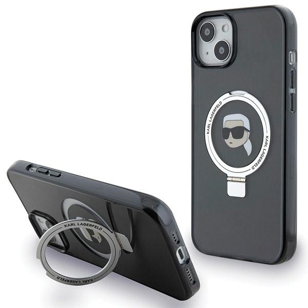 Karl Lagerfeld KLHMP15SHMRSKHK iPhone 15 6.1" musta kovakotelo Ring Stand Karl Head MagSafe