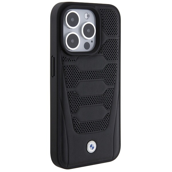 BMW Nahkaistuimet kuvioitu kotelo iPhone 15 Pro Max - musta