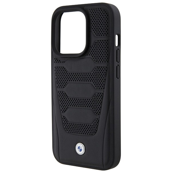 BMW Nahkaistuimet kuvioitu kotelo iPhone 15 Pro Max - musta