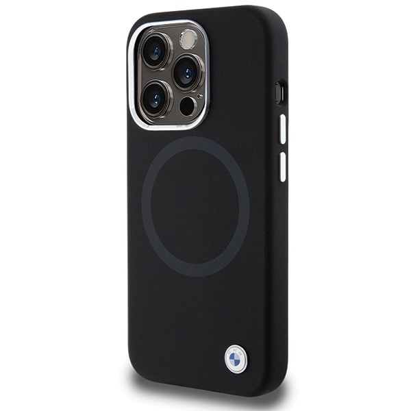 BMW Signature Liquid Silicone MagSafe -kotelo iPhone 15 Pro:lle - musta