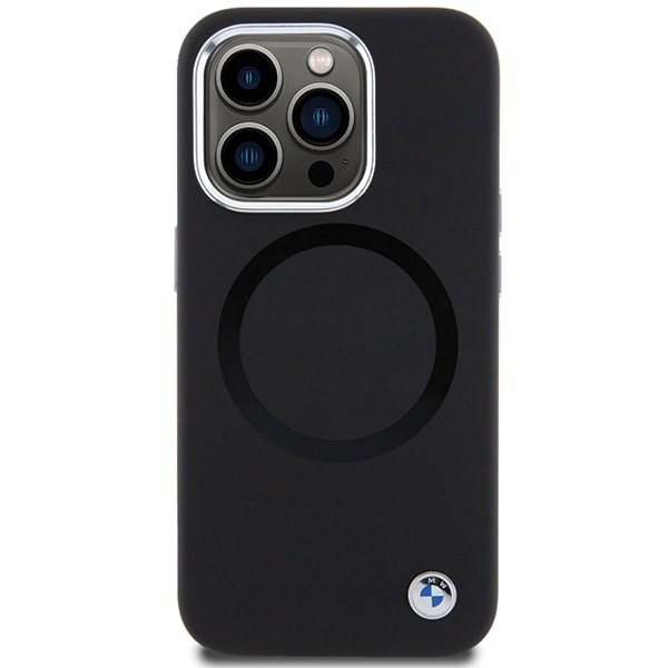 BMW Signature Liquid Silicone MagSafe -kotelo iPhone 15 Pro:lle - musta