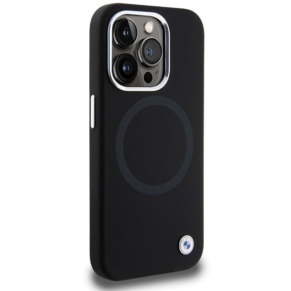 BMW Signature Liquid Silicone MagSafe -kotelo iPhone 15 Pro:lle - musta