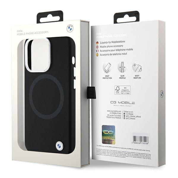 BMW Signature Liquid Silicone MagSafe -kotelo iPhone 15 Pro:lle - musta