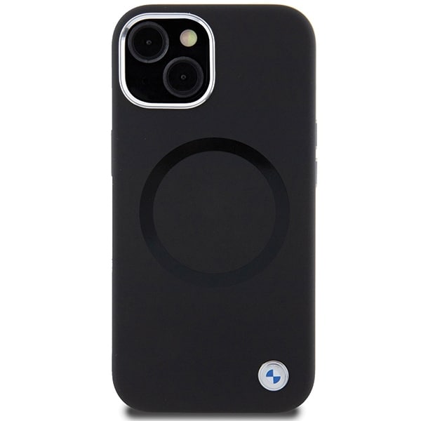 BMW Signature Liquid Silicone MagSafe -kotelo iPhone 15 Plus - mustalle puhelimelle - musta