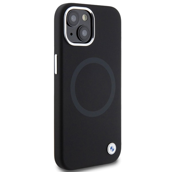BMW Signature Liquid Silicone MagSafe -kotelo iPhone 15 Plus - mustalle puhelimelle - musta