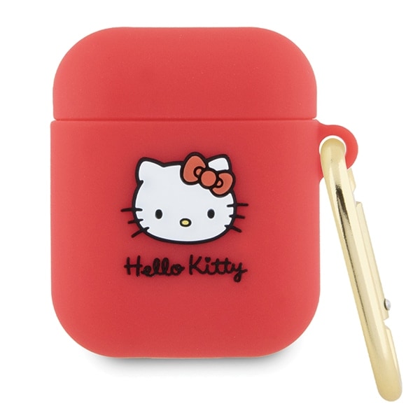 Hello Kitty Silikoni 3D Kitty Head kotelo AirPods 1/2:lle - fuksianpunainen