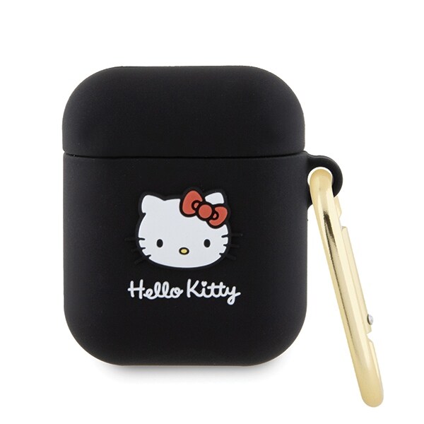 Hello Kitty Silikoni 3D Kitty Head kotelo AirPods 1/2 - mustalle - musta