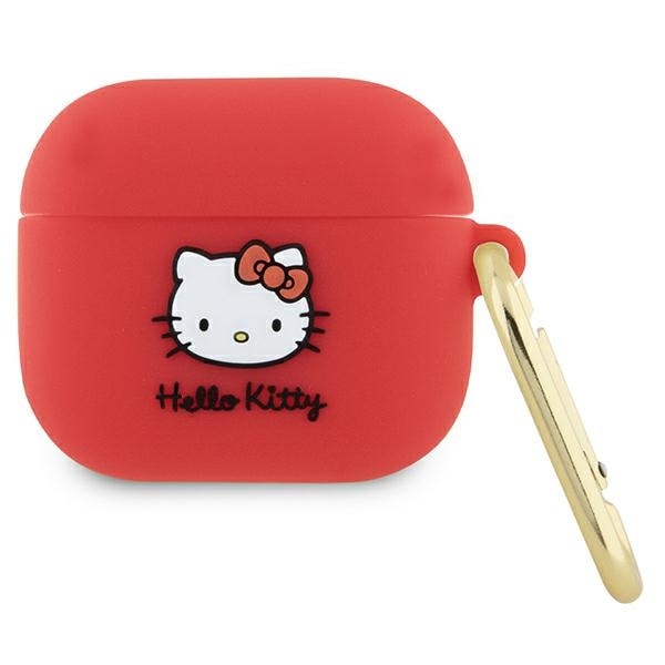 Hello Kitty Silikoni 3D Kitty Head kotelo AirPods 3:lle - fuksianpunainen