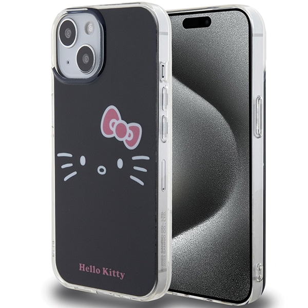 Hello Kitty IML Kitty Face tapauksessa iPhone 15 - musta