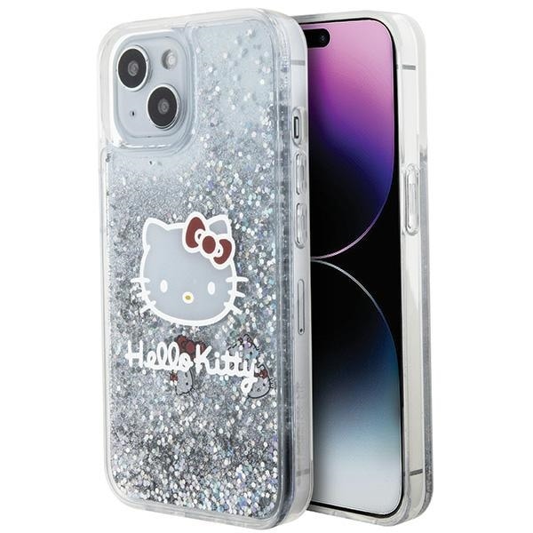 Hello Kitty Liquid Glitter Charms Kitty Head tapauksessa iPhone 15 - hopea