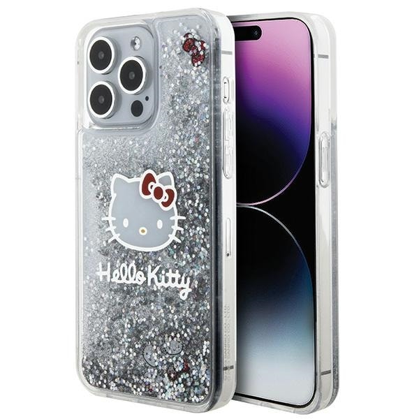 Hello Kitty Liquid Glitter Charms Kitty Head tapauksessa iPhone 15 Pro Max - hopea