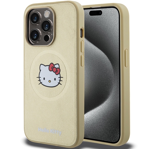 Hello Kitty Nahka Kitty Head MagSafe kotelo iPhone 15 Pro Max - kultainen