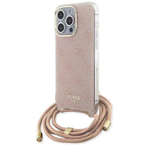 Guess Crossbody Cord 4G Print -kotelo iPhone 15 Pro:lle - vaaleanpunainen