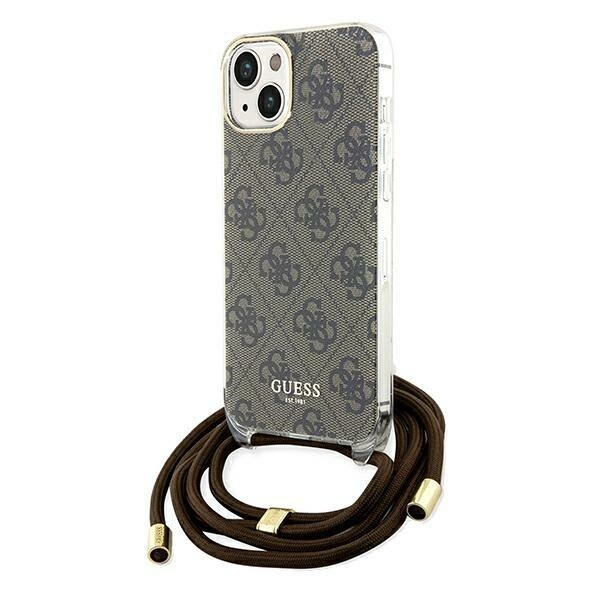Guess Crossbody Cord 4G Print tapauksessa iPhone 15 / 14 / 13 - ruskea