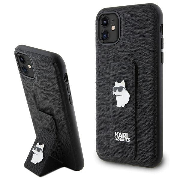 Karl Lagerfeld Gripstand Saffiano Choupette nastat tapauksessa iPhone 11 / Xr - Musta