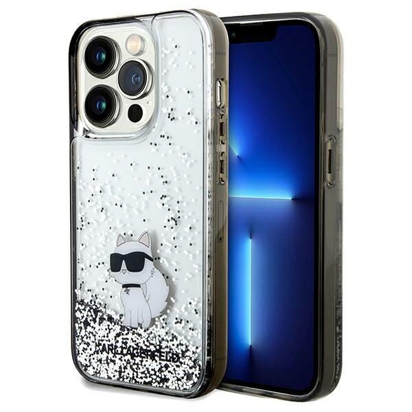 Karl Lagerfeld Liquid Glitter Choupette tapauksessa iPhone 14 Pro Max - läpinäkyvä