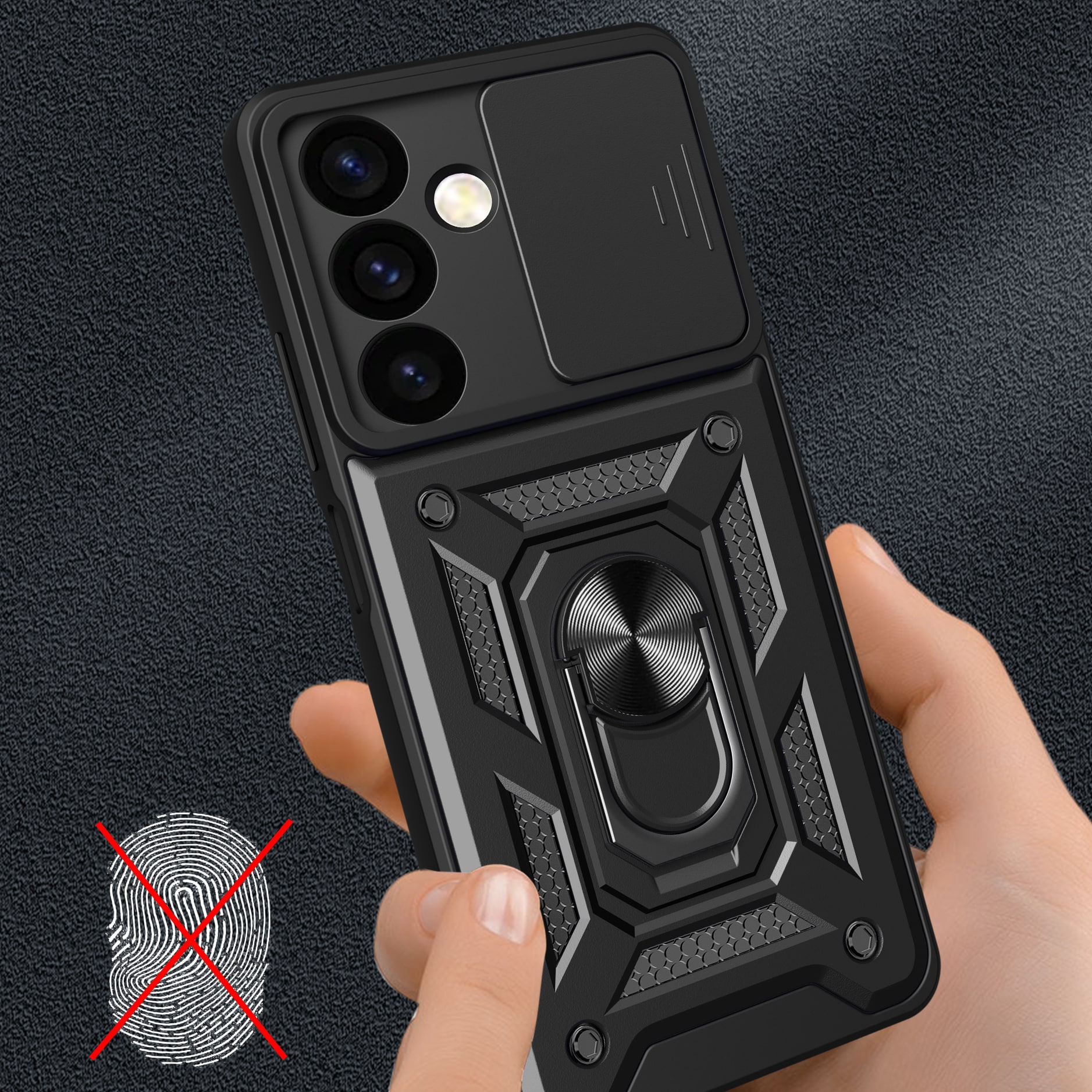 Hybrid Armor Camshield panssaroitu kotelo Samsung Galaxy S24+ kamerasuojalla - musta