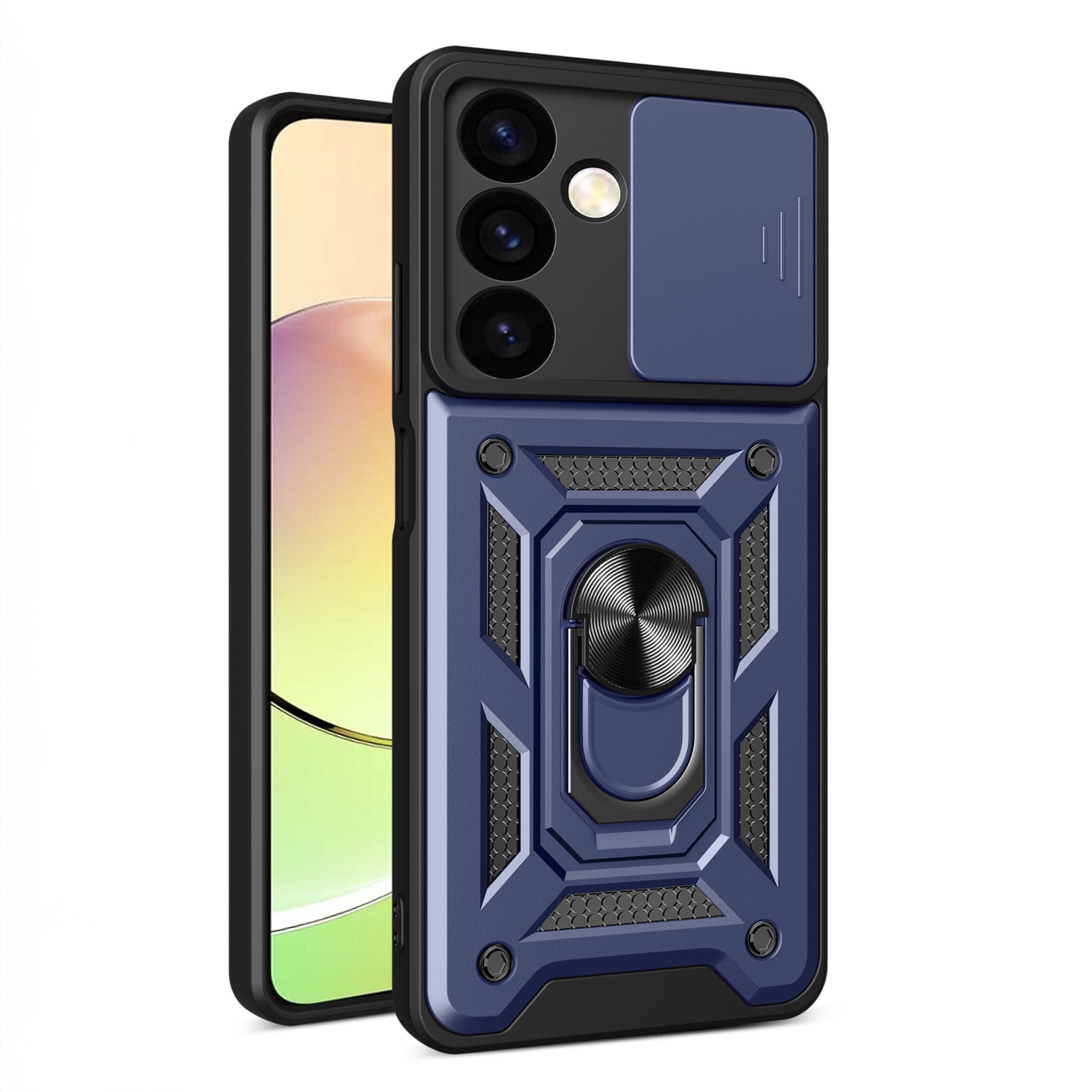 Hybrid Armor Camshield case for Xiaomi POCO C65 / Redmi 13C with camera cover - blue