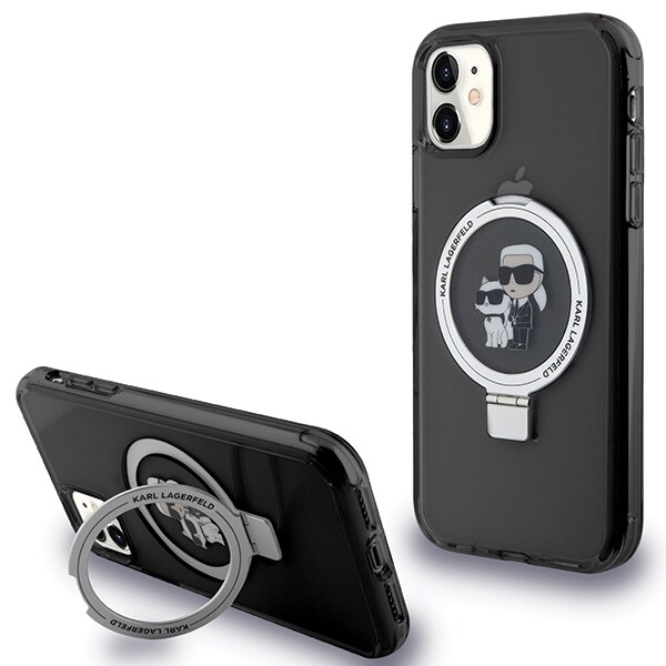Karl Lagerfeld Ring Stand Karl&Choupette MagSafe tapauksessa iPhone 11 / Xr - musta