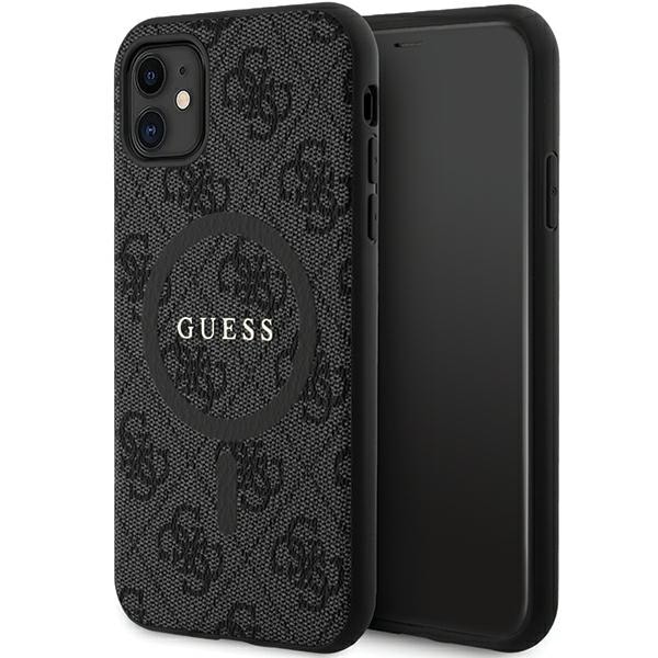 Guess iPhone 11 6.1" / Xr musta kovakotelo 4G Collection Nahka Metallinen logo MagSafe