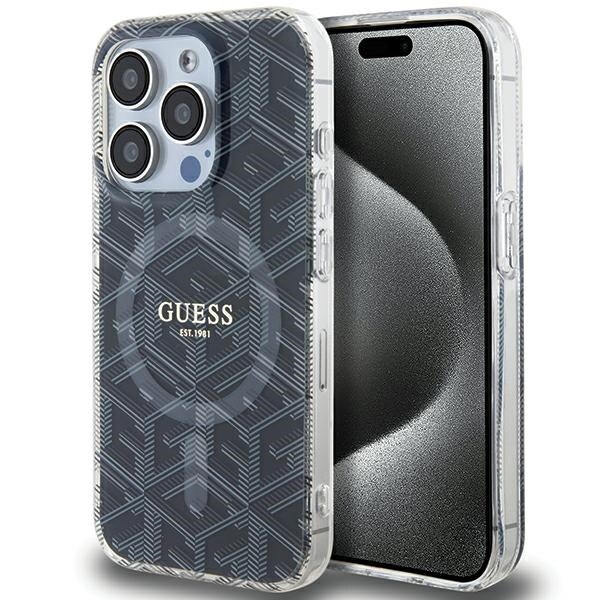 Guess IML GCube MagSafe -kotelo iPhone 15 Pro Maxille - musta