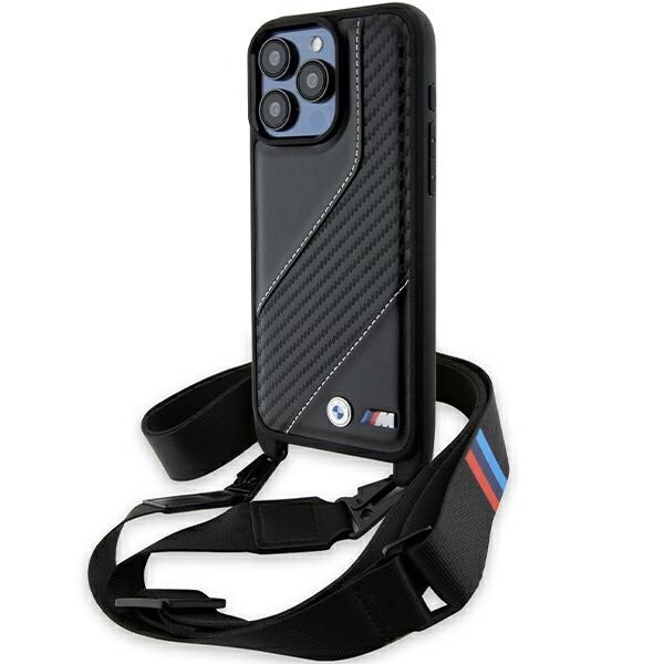BMW M Edition Carbon Stripe & Strap -kotelo iPhone 15 Pro:lle - musta
