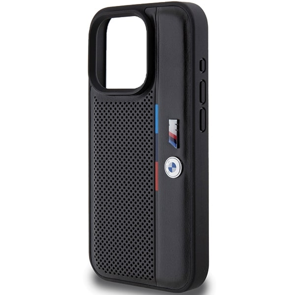 BMW Rei'itetty Tricolor Line -kotelo iPhone 15 Pro:lle - musta