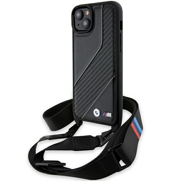 BMW M Edition Carbon Stripe & Strap -kotelo iPhone 15 Plus / 14 Plus -puhelimelle - musta