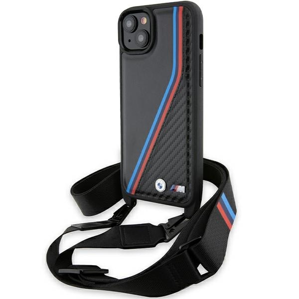 BMW M Edition Carbon Tricolor Lines & Strap kotelo iPhone 15 / 14 / 13 - musta