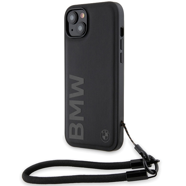BMW Signature Leather Wordmark johtokotelo iPhone 15/14/13 - musta