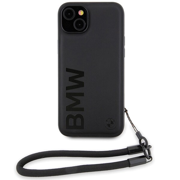 BMW Signature Leather Wordmark johtokotelo iPhone 15/14/13 - musta