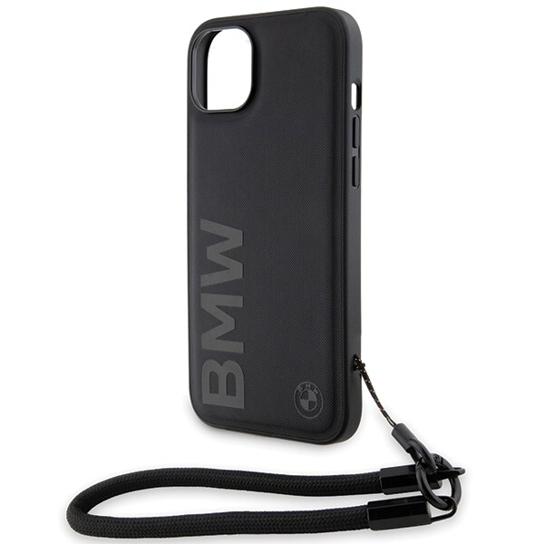 BMW Signature Leather Wordmark johtokotelo iPhone 15/14/13 - musta