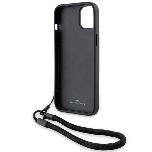 BMW Signature Leather Wordmark johtokotelo iPhone 15/14/13 - musta