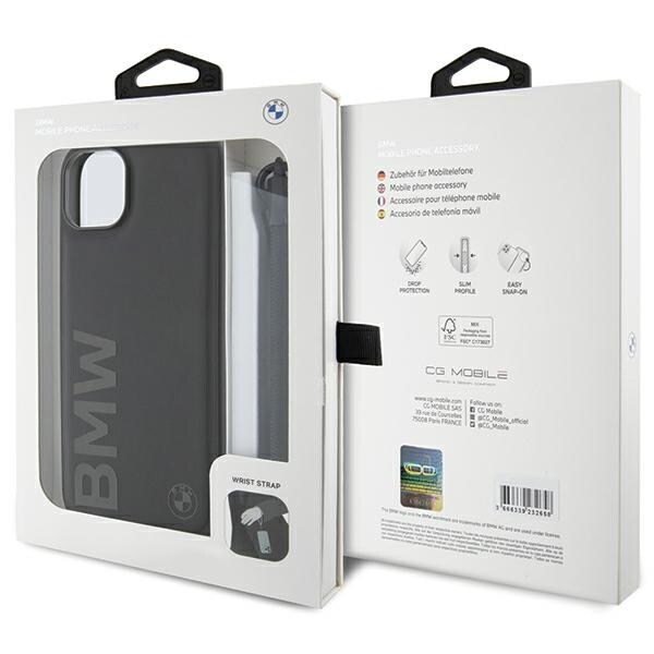 BMW Signature Leather Wordmark johtokotelo iPhone 15/14/13 - musta