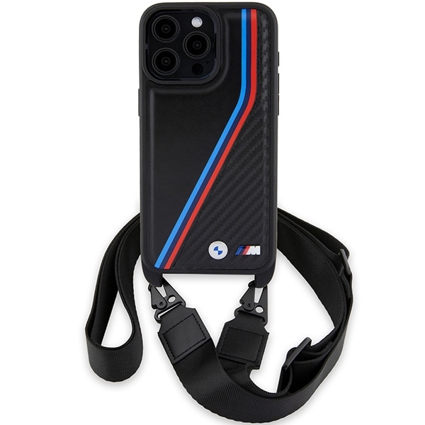BMW M Edition Carbon Tricolor Lines & Strap -kotelo iPhone 15 Pro Maxille - musta
