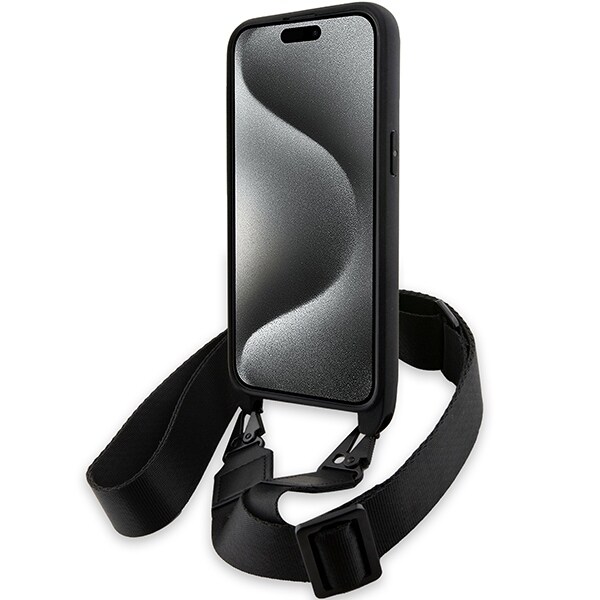 BMW M Edition Carbon Tricolor Lines & Strap -kotelo iPhone 15 Pro Maxille - musta