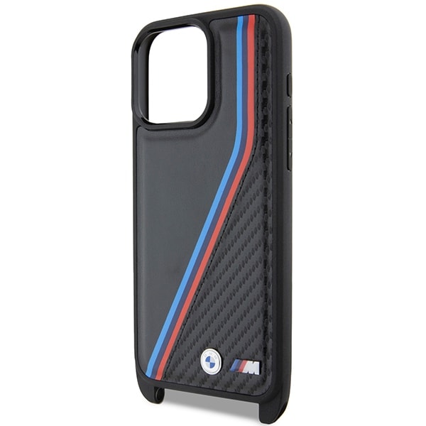 BMW M Edition Carbon Tricolor Lines & Strap -kotelo iPhone 15 Pro Maxille - musta