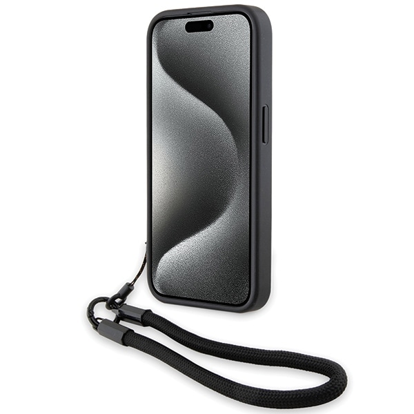 BMW Signature Leather Wordmark Cord -kotelo iPhone 15 Pro Maxille - musta