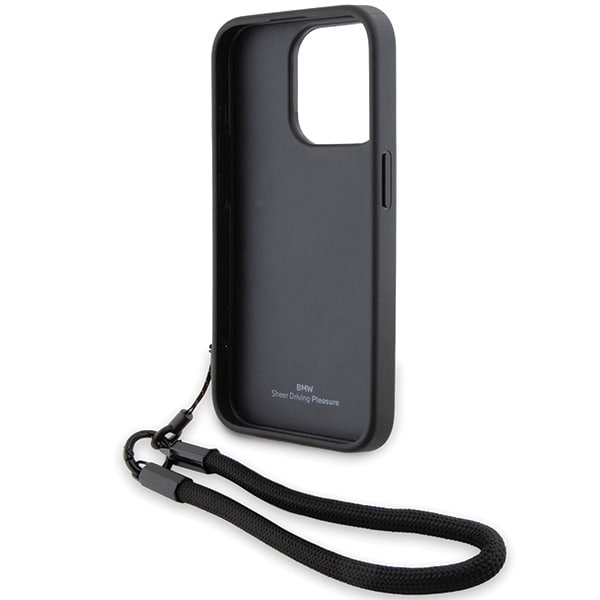 BMW Signature Leather Wordmark Cord -kotelo iPhone 15 Pro Maxille - musta