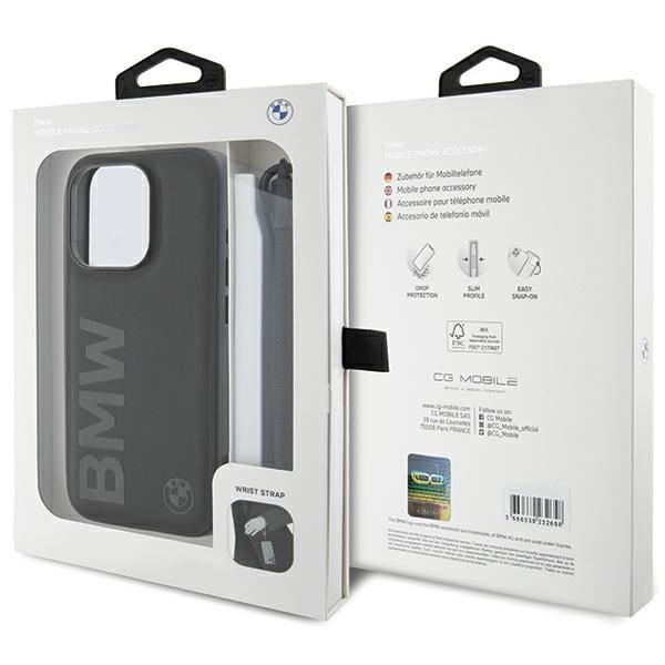 BMW Signature Leather Wordmark Cord -kotelo iPhone 15 Pro Maxille - musta