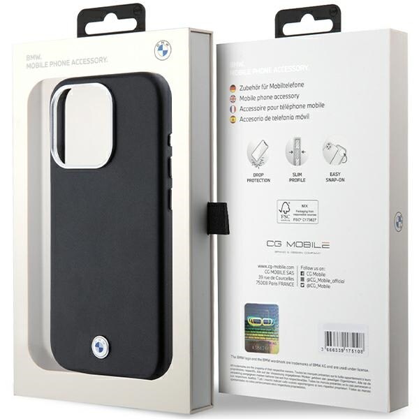 BMW Signature Wrapped Metal MagSafe -kotelo iPhone 15 Pro - mustalle mallille - musta