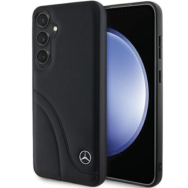 Mercedes Nahkainen kaareva ompeleet kotelo Samsung Galaxy S24 - musta