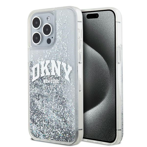 DKNY Liquid Glitter Big Logo kotelo iPhone 15 Pro - valkoinen