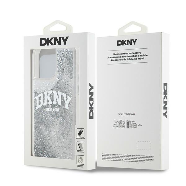 DKNY Liquid Glitter Big Logo kotelo iPhone 15 Pro - valkoinen