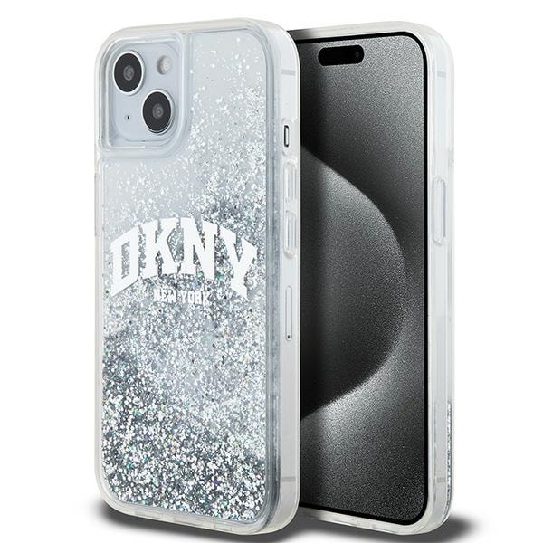 DKNY Liquid Glitter Big Logo tapauksessa iPhone 15 / 14 / 13 - valkoinen