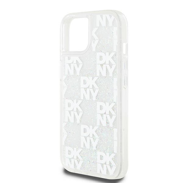 DKNY Liquid Glitter Multilogo tapauksessa iPhone 15 / 14 / 13 - valkoinen